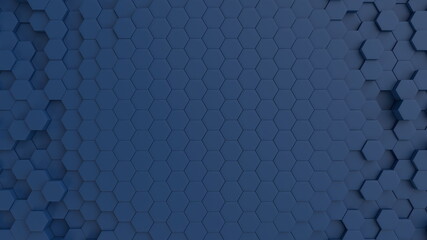 Hexagonal dark blue navy background texture placeholder, 3d illustration, 3d rendering backdrop