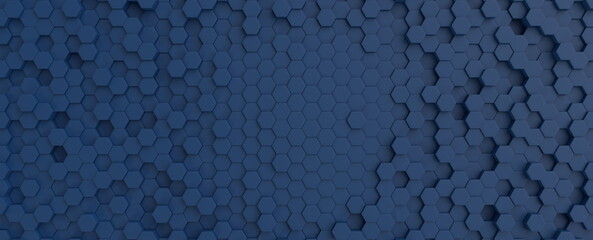 hexagonal dark blue navy background texture placeholder, 3d illustration, 3d rendering backdrop