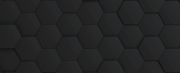Wall Mural - Hexagonal dark grey, black background texture, 3d illustration, 3d rendering