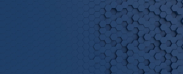 Hexagonal dark blue navy background texture placeholder, 3d illustration, 3d rendering backdrop