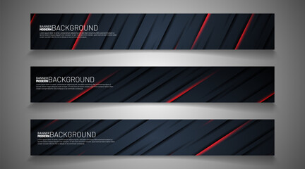 collection of abstract banner backgrounds. geometric shapes overlapping dark blue and shadow. vector