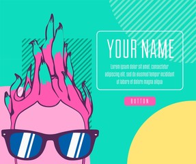 Wall Mural - Pitaya in the style of a pop poster spring-summer, a banner in the trendy Memphis style of the 80s-90s. Lettering and colorful design for poster, card, invitation, web banner. Easy editable for your d