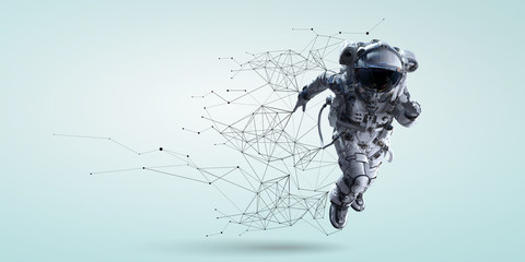 Wall Mural - Spaceman running fast. Mixed media
