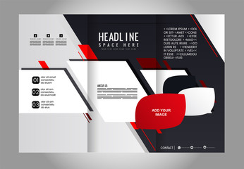 Vector red and black tri-fold brochure design template with abstract geometric background EPS10 Tri-Fold Mock up & back Brochure Design