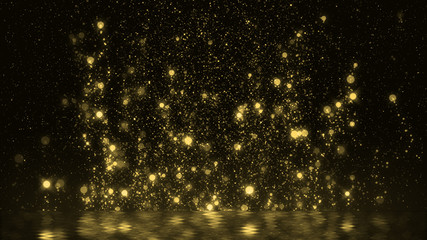 Wall Mural - golden particle rising floating around abstract gold glittering background festive season happy new 