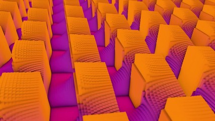 Poster - Abstract background of colored cubes on the floor. Animation. Multicolored abstract animation of colorful cubes moving smoothly in space and forming the waves