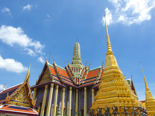 ancient Traditional Thai architecture building with blue sky at Grand Palace Bangkok.