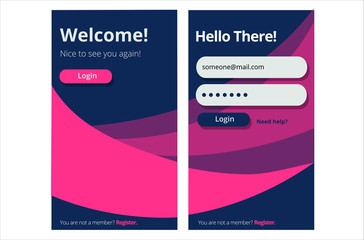 Mobile UI/UX design template login and welcome page for mobile app use kit template for web design