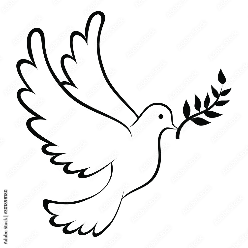 Peace Dove Icon With Leaf Coloring Page - obrazy, fototapety, plakaty 
