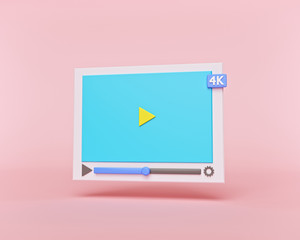 Aufkleber - creative minimal style 4k Video media player Interface isolated on pastel red background. design for Social media, banner, poster and website. 3d rendering