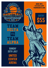 All Star Basketball Championship 2020 Vintage Poster Flyer Brochure Design Template With Vintage Illustration Of Players Fighting For The Ball Rebound