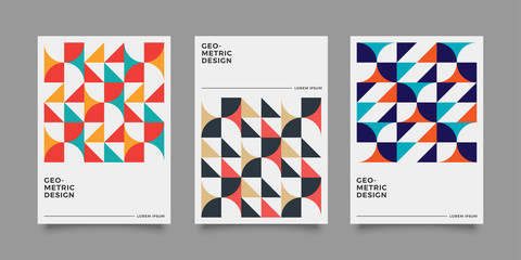 Placard templates set with Geometric shapes, Retro geometric style flat and line design elements. Retro art for covers, banners, flyers and posters. Eps10 vector illustrations