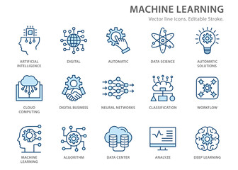 Aufkleber - machine learning line icons set. vector illustration. editable stroke.