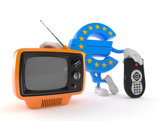 Wall Mural - Euro currency character with tv set and remote