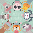 Christmas card with Cute animals. Hand drawn characters. Merry Christmas Greeting flyer.