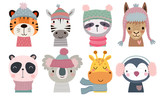Fototapeta Pokój dzieciecy - Christmas set with Cute animals. Hand drawn characters.