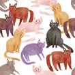 Colorful cats - seamless pattern. Hand drawn illustration
