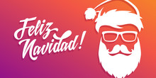 Feliz Navidad, Merry Christmas In Spanish Language Red Flat Banner Template With Santa Claus