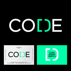 Code logo. Logo for digital company. Letter D consist of left square bracket and right parenthesis. Open and close brackets. Programming symbols. 