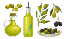 Green And Black Olives Healthy Products Vector Set