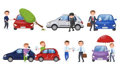 Sticker - People Suffering From Different Car Accidents Vector Illustrations