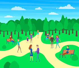 Poster - Cartoon Color Characters People Park Active Concept. Vector