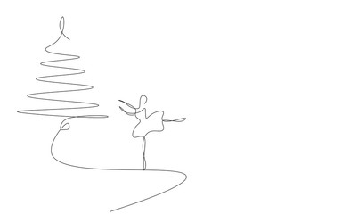 Christmas background with tree and ballet dancer vector illustration