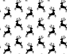 Christmas Pattern Of Silhouette Pixel Art Deer. Vector Seamless Black White Background New Year