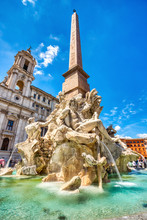 Main Fountain On Piazza Navona During A Sunny Day, Rome