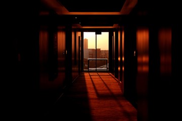 Wall Mural - sunset coming through the windows of a hotel