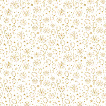 Vector Holiday Or Birthday Seamless Pattern With Hand Drawn Doodle Balloons, Fireworks And Stars. Festive Party Background. Golden Holiday Wallpaper.