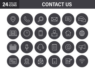 Poster - Set of Contact Us web icons in line style. Web and mobile icon. Chat, support, message, phone. Vector illustration.