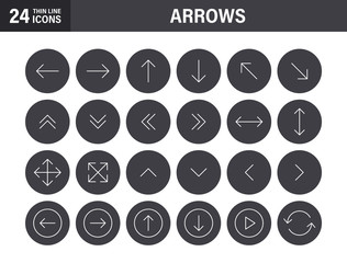 Fototapete - Set of 24 Arrows web icons in line style. Arrow, arrows. Vector illustration.
