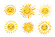 Cute Sun Icon Vector Set. Hand Drawn Doodle Different Funny Suns 