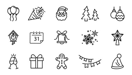 New Year line icons set. Merry Christmas Thin Line Icons for websites and mobile apps. Party And Celebration icons. Winter icons