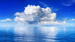 © Vera NewSib - White cumulus clouds in blue sky over sea landscape, big cloud above ocean water panorama, horizon, beautiful tropical sunny summer day seascape panoramic view, cloudy weather, cloudscape, copy space
