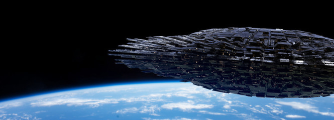 Wall Mural - ufo, alien spaceship in orbit of planet earth