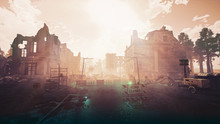 Ruins Of A City. Apocalyptic Landscape Post Apocalypse 3d Render