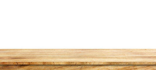 Wooden tabletop isolated on white background Empty rustic wood table,For montage product display or design key visual layout.with clipping path