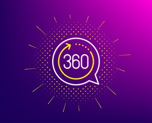 Aufkleber - 360 degrees line icon. Halftone pattern. VR simulation sign. Panoramic view symbol. Gradient background. 360 degrees line icon. Yellow halftone pattern. Vector