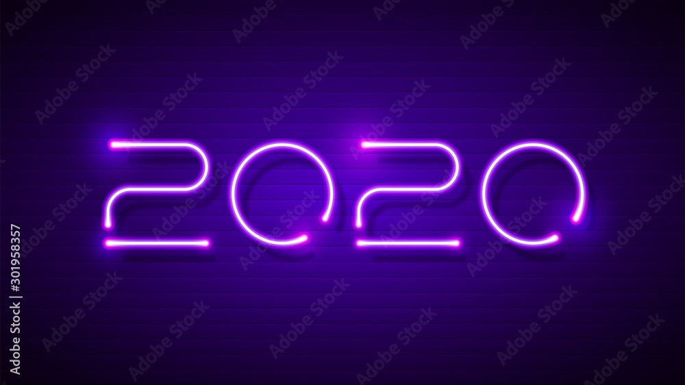 2020 fluorescent text typography - obrazy, fototapety, plakaty 