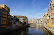 Girona, Spain, view from Eiffel Bridge, colourful buildings at the Riu Onyar