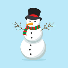 Snowman Vector Illustration On Blue Background