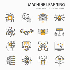 Wall Mural - Machine learning line icons set. Vector illustration. Editable stroke.