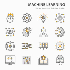 Aufkleber - machine learning line icons set. vector illustration. editable stroke.