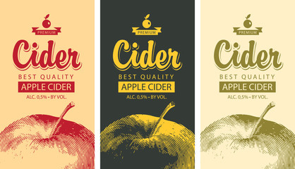 Wall Mural - set of vector labels for apple cider with a realistic image of an apple and calligraphic inscription