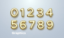 Golden Numbers Set. Vector 3d Illustration. Realistic Shiny Characters. Isolated Digits. Decoration Elements For Banner, Cover, Birthday Or Anniversary Party Invitation Design