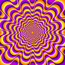 Orange And Purple  Background With Yellow Spirals. Optical Expansion Illusion.
