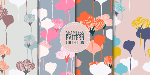 Floral seamless patterns collection. Vector design for paper, fabric, interior decor and cover