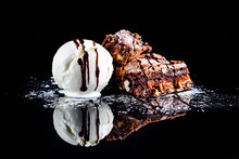 Dessert Ice Cream Ball And Chocolate Slice Of Cake